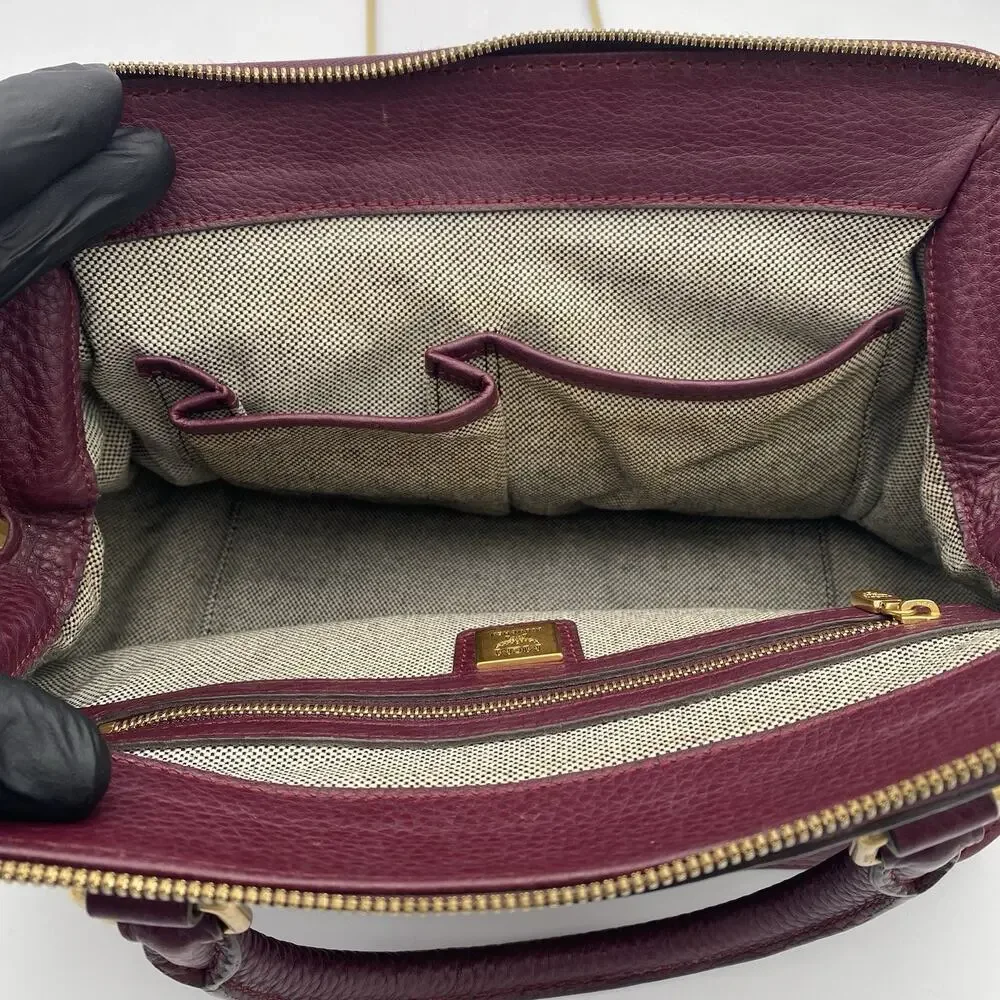 MCM Leather Satchel Burgundy Handbag Vintage Crossbody Tote Travel Purse Germany